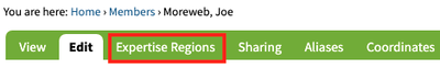 Expertise Regions tab for profile.