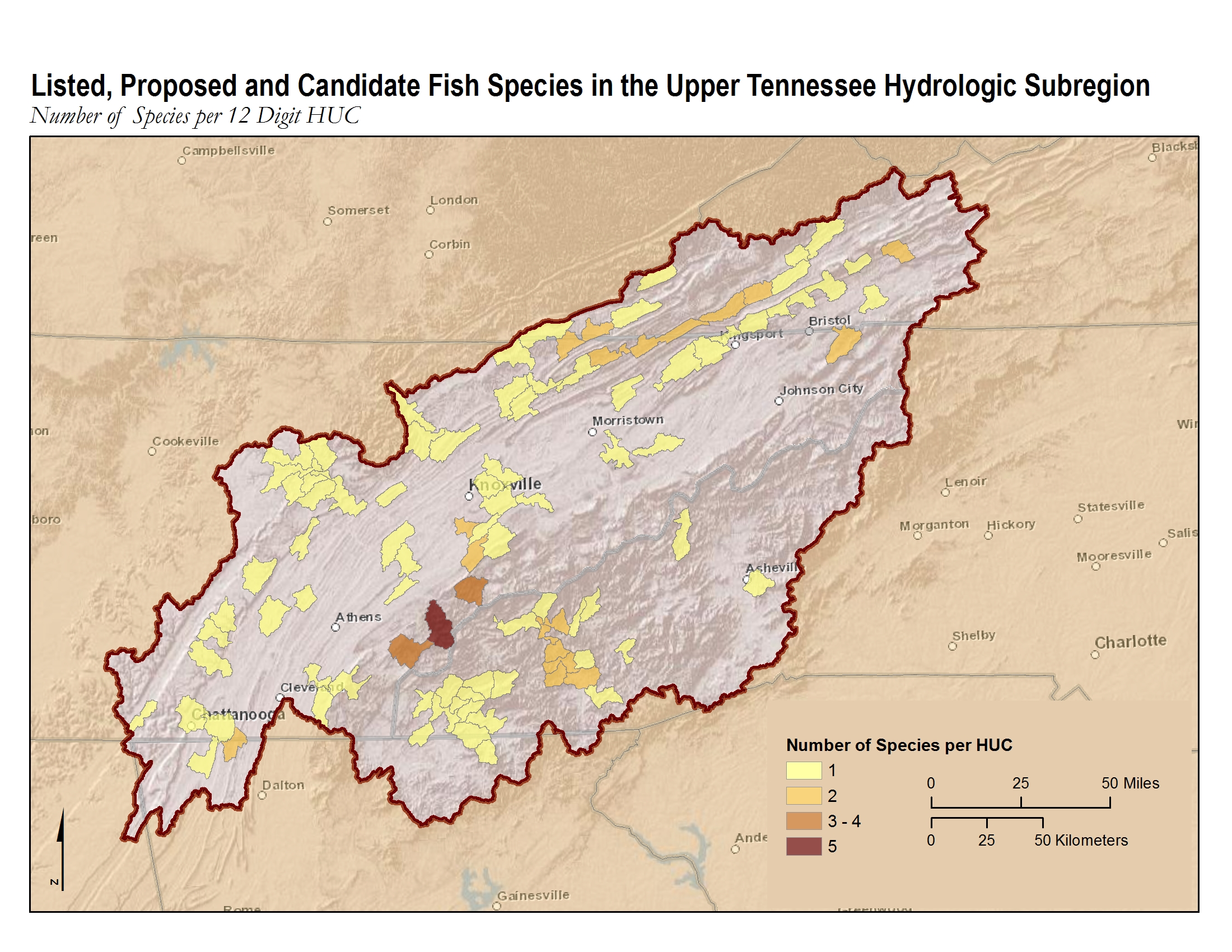 Map of Listed, Proposed, and Candidate Fish in the UTRB