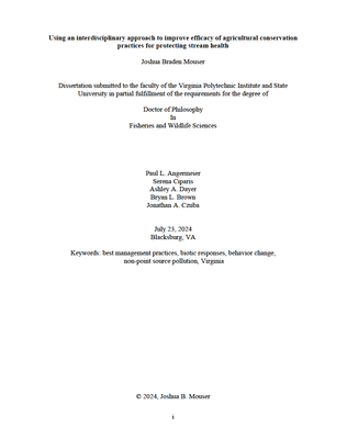 Written Dissertation: Using an interdisciplinary approach to improve efficacy of agricultural conservation practices for protecting stream health
