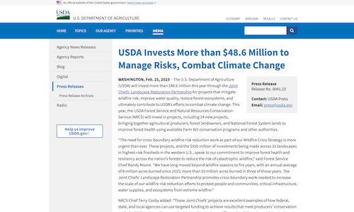 USDA Invests More than $48.6 Million to Manage Risks, Combat Climate Change