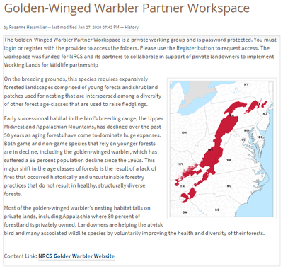 Golden-Winged Warbler Partner Workspace