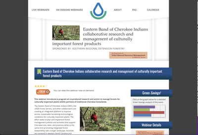 Webinar: Eastern Band of Cherokee Indians collaborative research and management of culturally important forest products 