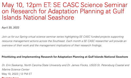 SE CASC Science Seminar on Research for Adaptation Planning at Gulf Islands National Seashore