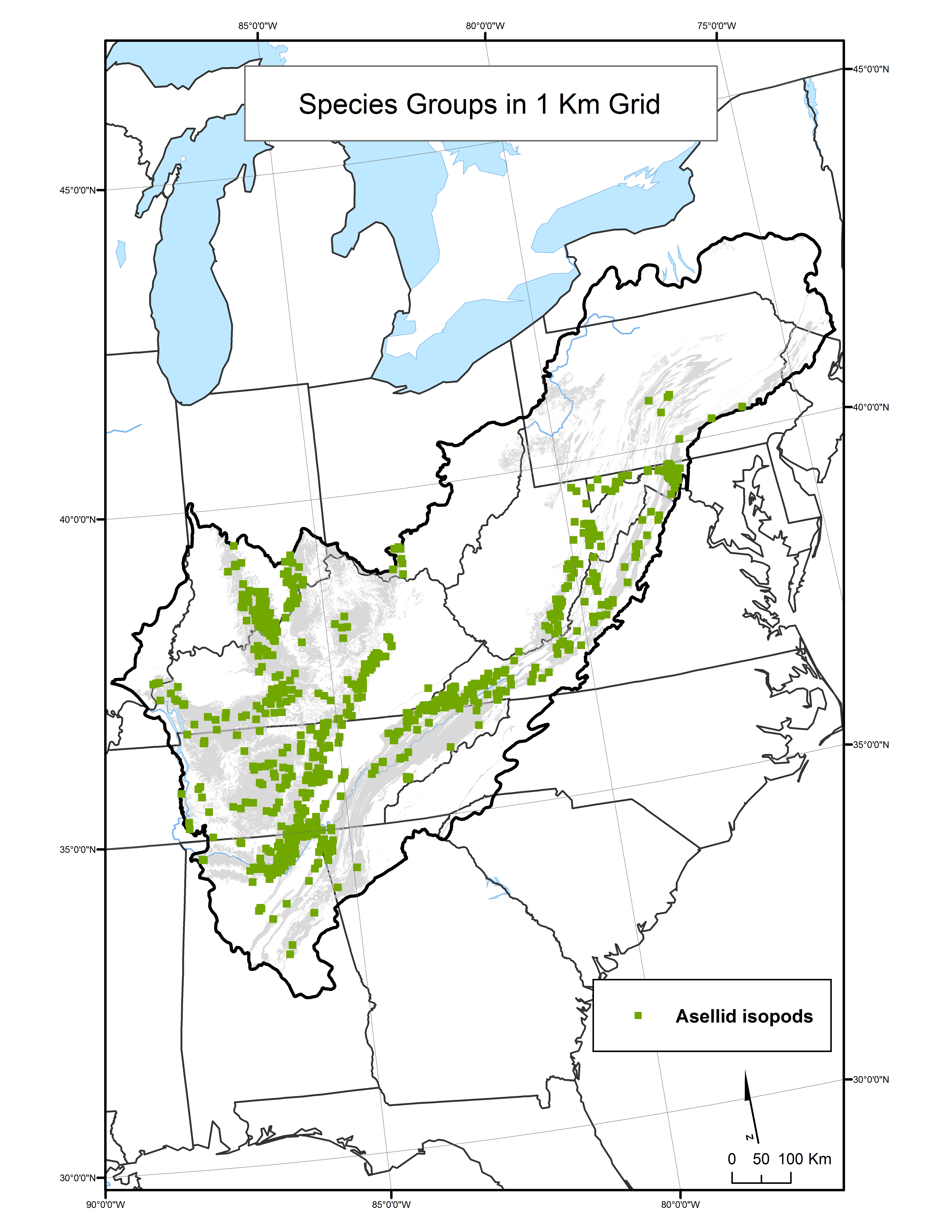 Aseillid Isopod Species Distribution by 1km Grid